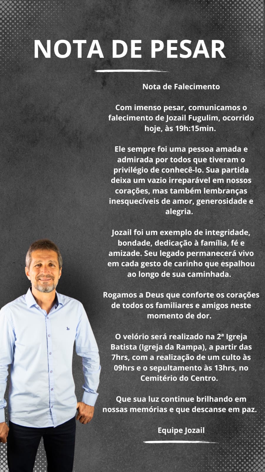Pesar-por-Jozail Câmara e Prefeitura decretam luto de três dias por morte de Jozail do Bombeiro