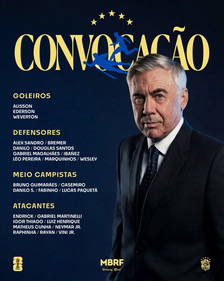 CBF-convocados-CEB_Futebol Com a presença de Neymar, Ancelotti convoca seleção para a Copa