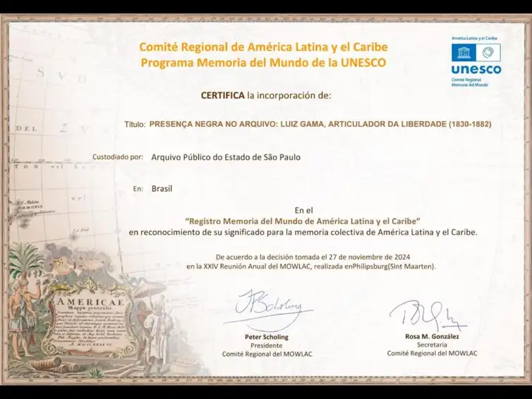 Luiz-Gama-documento-Acervo-do-Apesp-2 Luta abolicionista de Luiz Gama pode virar Patrimônio da Humanidade
